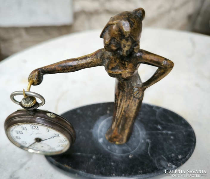 Art Nouveau lady statue bronze marble pocket watch holder