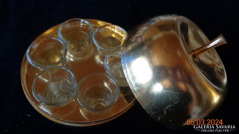 Retro pohártartó , 2 cl -es  , 6 db , eloxált , alu almában  , 60as évek
