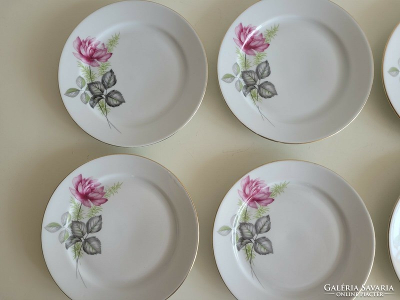 Retro Alföldi porcelán rózsás készlet rózsa mintás desszertes kis tányér 6 db