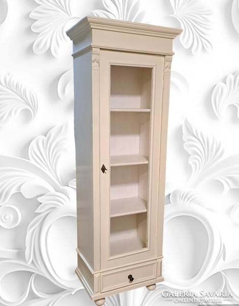 Pewter narrow display cabinet with books