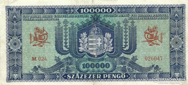 100000 kék százezer pengő 1945 Eredeti állapotban. Ritka