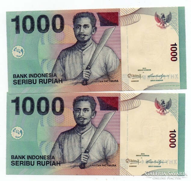1,000 Rupiah 2 serial number trackers 2013 Indonesia