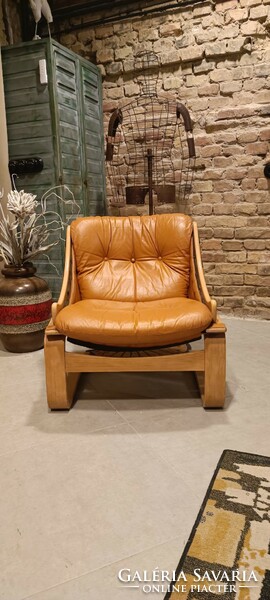 Vintage leather armchair, åke fribytter, nelo, Sweden 1970