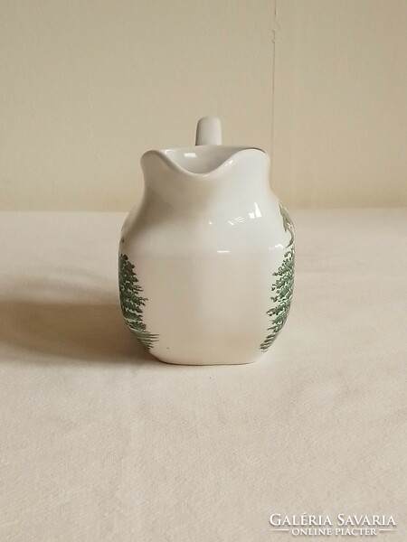 English green patterned earthenware mini cream pouring jug marked crown ducal bridge scenes 80s