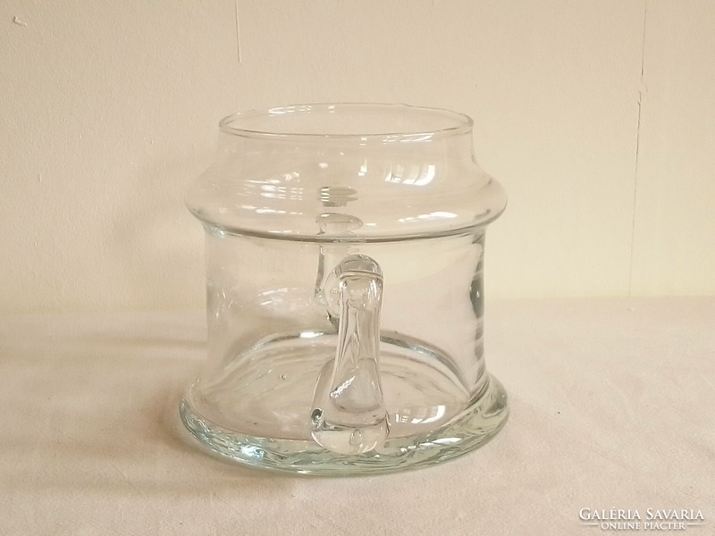 Kétfülű üveg konyhai tároló edény bonbon, nass, mogyoró, cukortartó, kínáló 13 cm