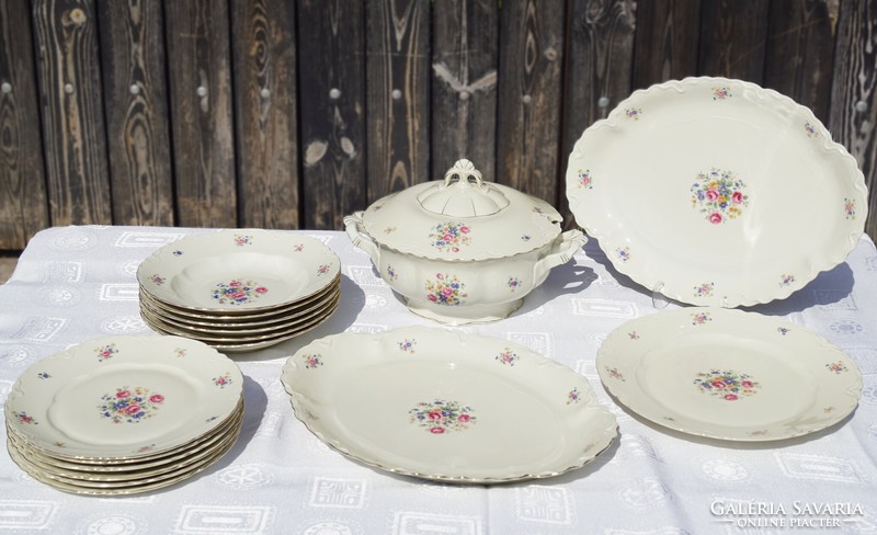 Antique German schönwald porcelain rose flower dinner set for 6 people