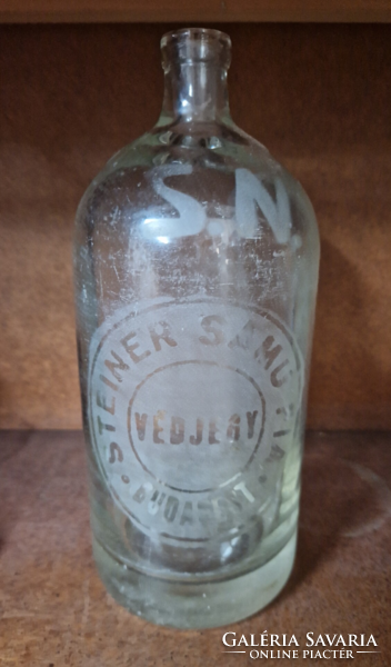 Old soda bottle with inscriptions on both sides, steiner samu fia with inscription Budapest without head