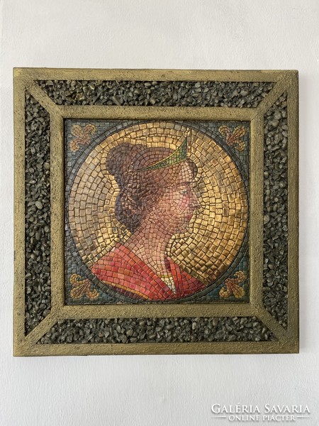 Különleges Szecessziós Ál Mozaik Festmény