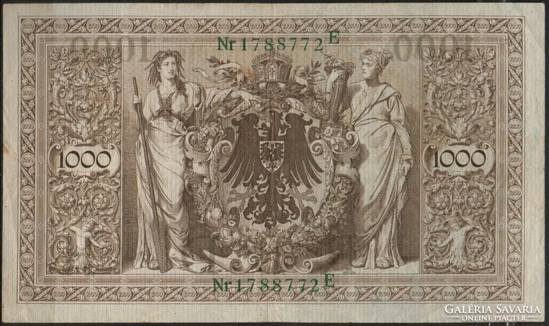 D - 162 - foreign banknotes: Germany 1910 1,000 Reichsmark (rare with green stamp)