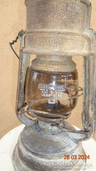 Kerosene lamp, storm lamp, made in Germany, feuerhand, with Jena glass