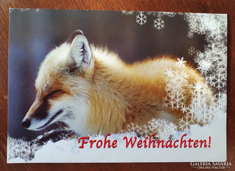 Karácsonyi képeslap postatiszta üdvözlőlap üdvözlőkártya levelezőlap róka mintával