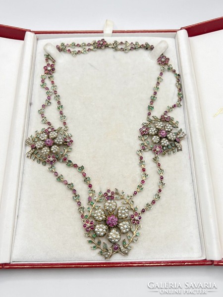 My antique museum necklace is emerald-ruby and pearl