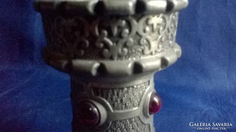 Decorative, marked pewter candle holder