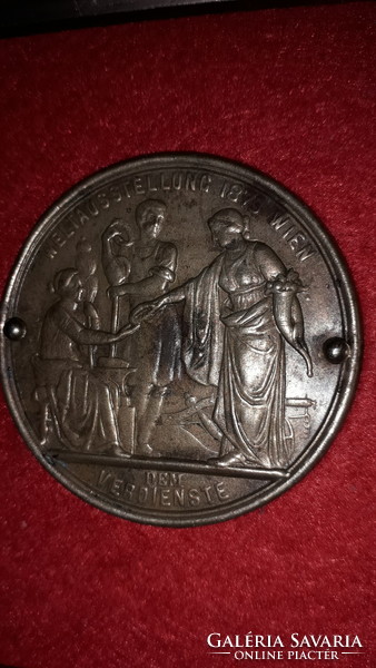 Antique 1873 Monarchy Vienna World Exhibition bronze small commemorative plaque in a coin frame according to pictures