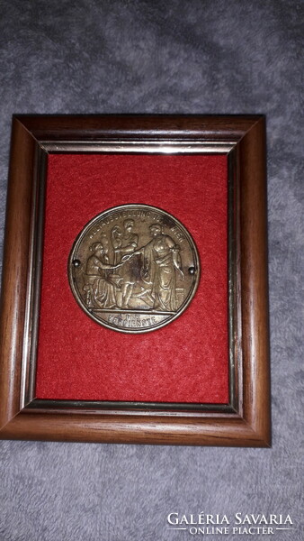 Antique 1873 Monarchy Vienna World Exhibition bronze small commemorative plaque in a coin frame according to pictures