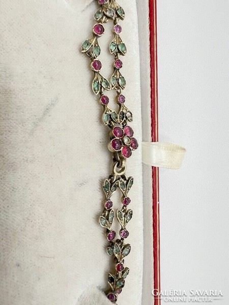 Antik muzeális nyakékem smaragd-rubin és gyöngy