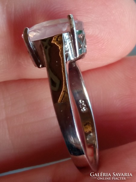 Rózsakvarc 925 ezüst gyűrű 58