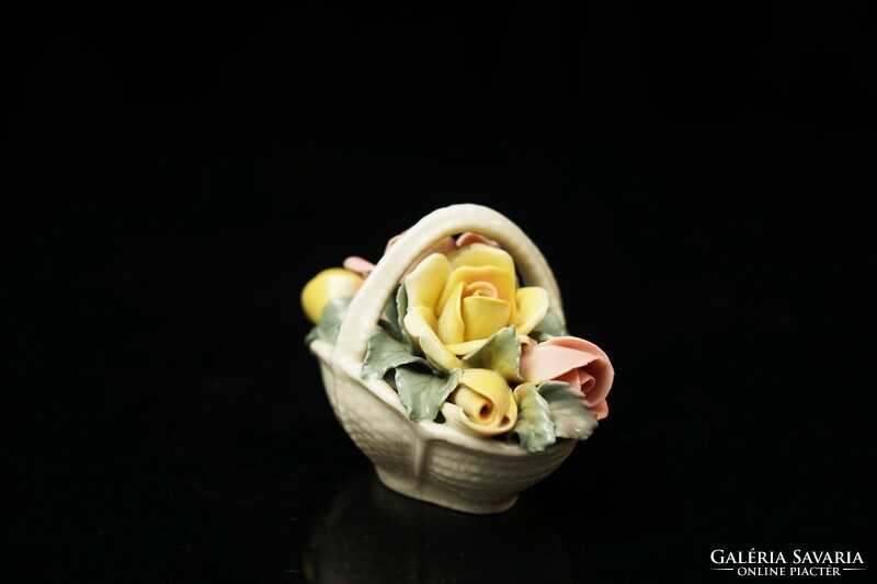 Old ens porcelain rose bouquet in a basket / retro