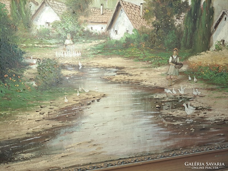 Sándor Csókfalvy raffay: girl with geese (village scene)