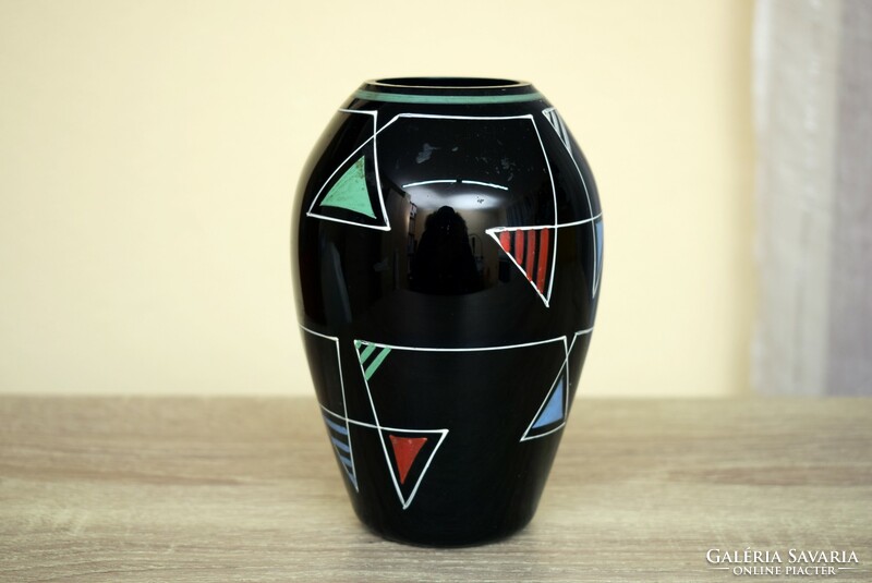 Mid century black glass vase / retro vase