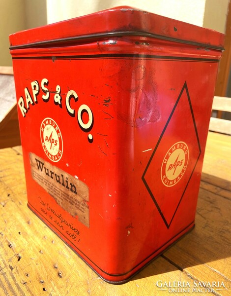 RAPS & Co Hamburg Kulmbach feliratú piros fém doboz, tároló vintage, antik