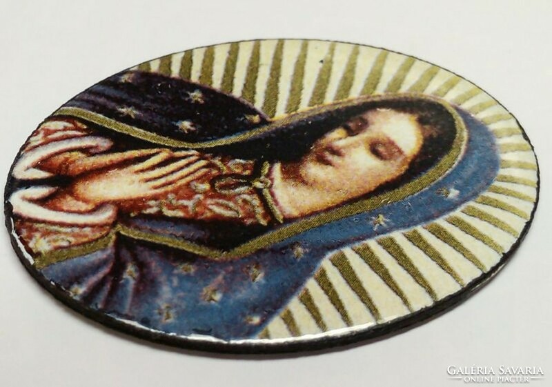 Fire Enamel Pendant with Praying Virgin Mother, Star Shroud, Prayer on Reverse, Frameless