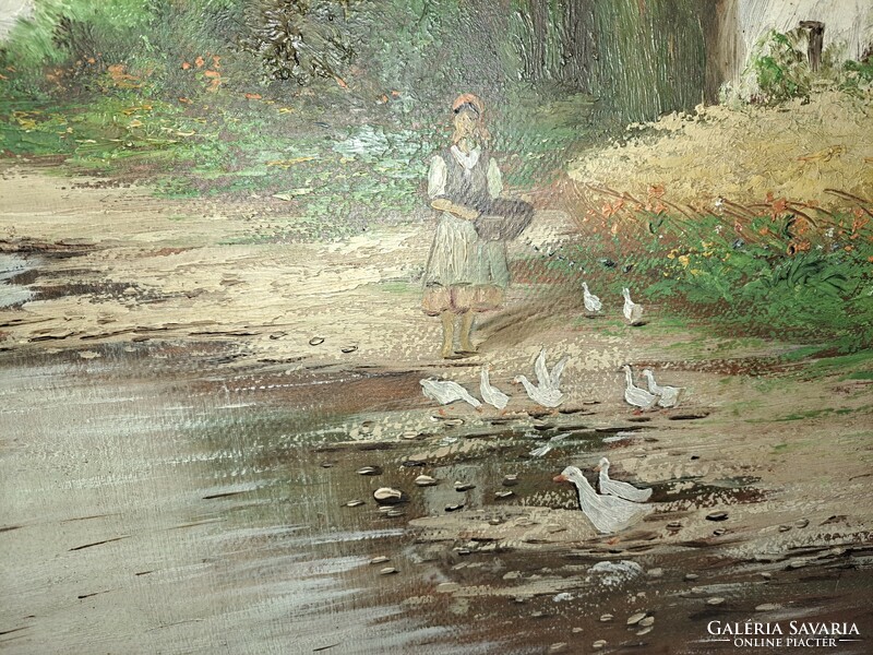 Sándor Csókfalvy raffay: girl with geese (village scene)