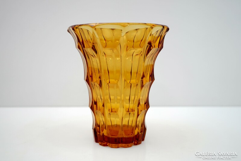 Mid century yellow glass vase / retro vase / art deco