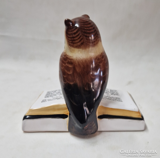 Bodrogkeresztúr beautifully painted ceramic owl in perfect condition 12 cm.