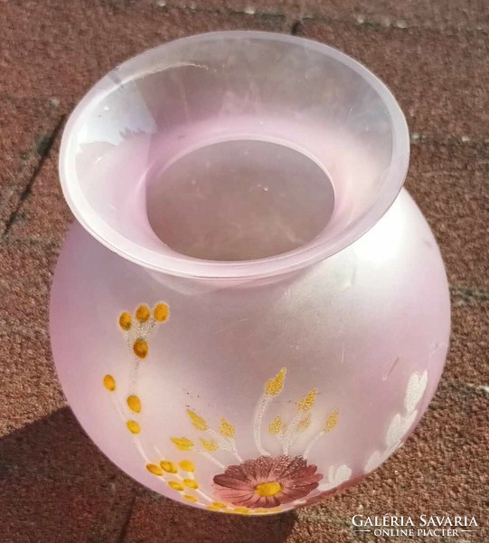 Kézzel festett üveg gömbváza - üveg váza - pink