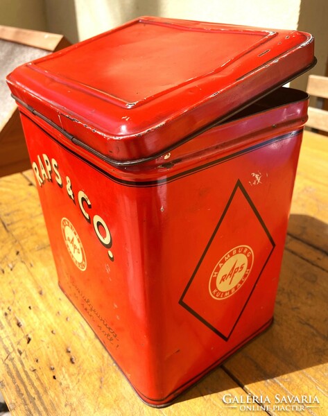Raps & co hamburg kulmbach red metal box, storage vintage, tin antique