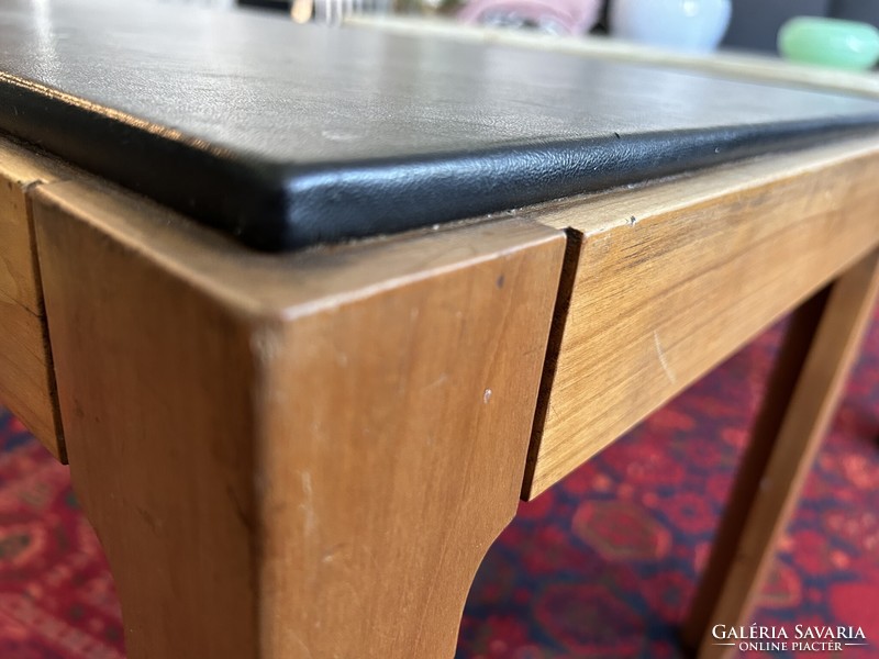 Retro minimalist leather and wood coffee table