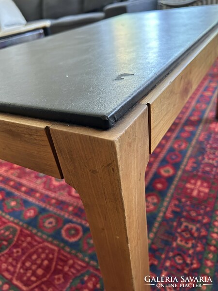 Retro minimalist leather and wood coffee table