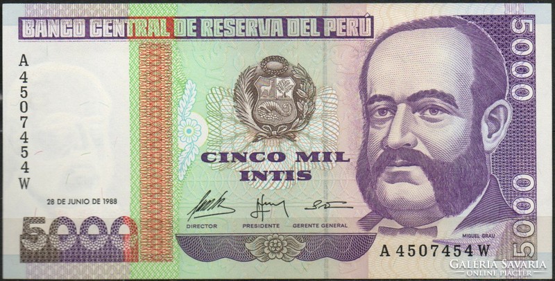 D - 163 - foreign banknotes: Peru 1988 5,000 intis unc