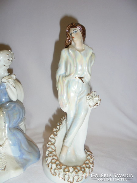 Two porcelain lady figures, nipp - together - frills damaged