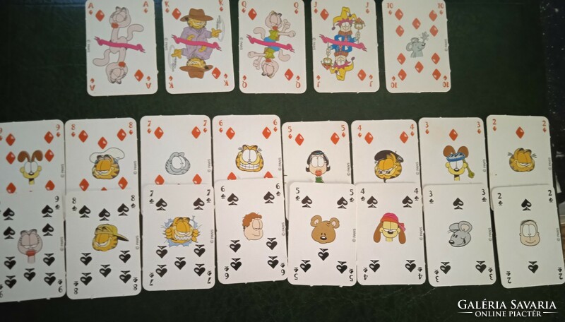 Francia mini kártya Garfield figurákkal gyűjtői érdekesség 21 játék römi póker bridge canasta kártya