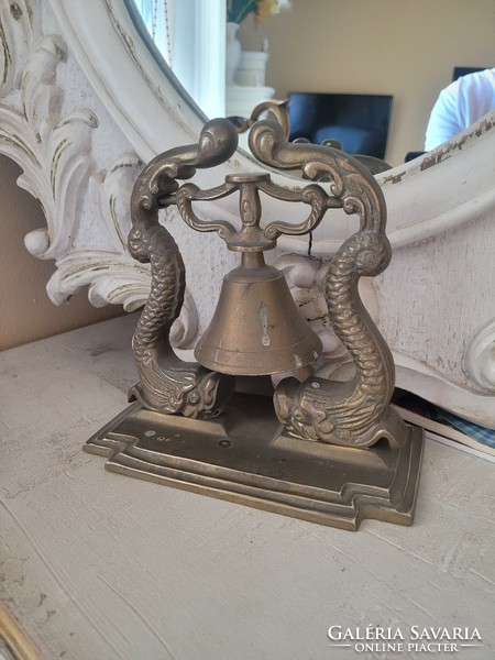 Antique copper sailor's bell with stand