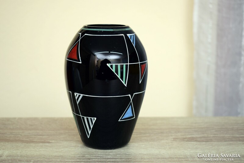 Mid century black glass vase / retro vase