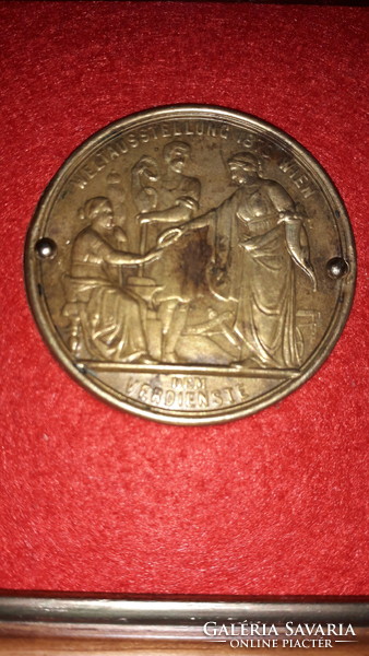 Antique 1873 Monarchy Vienna World Exhibition bronze small commemorative plaque in a coin frame according to pictures
