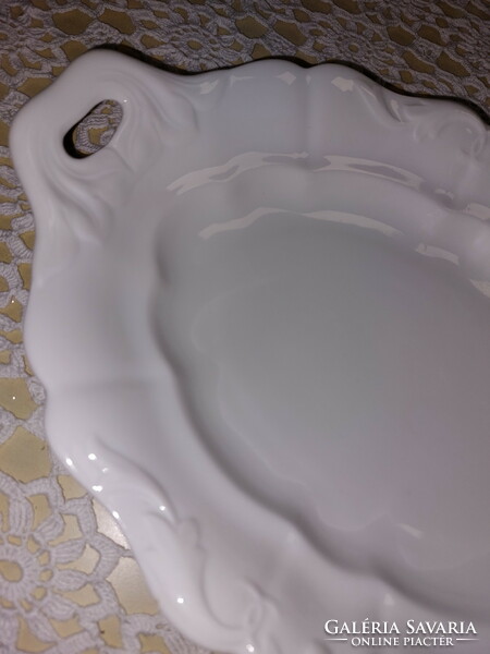 White serving tray with indigo pattern, porcelain roasting dish, piece of nostalgia