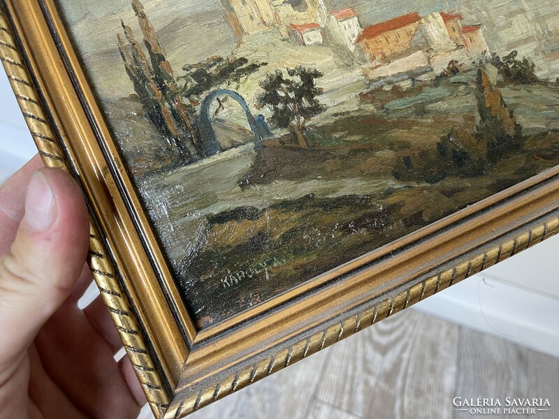 Károly Andor: Vár látképe olaj-fa festmény