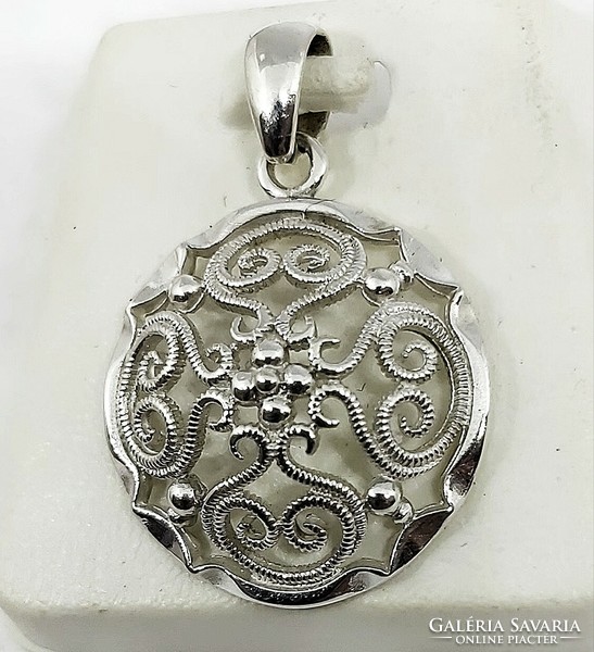 Silver pendant, circular, tendril pattern, vintage style, 925 silver jewelry