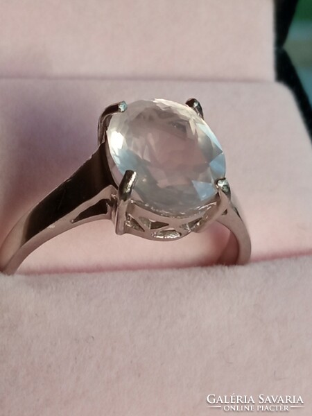 Rose quartz 925 silver ring 58