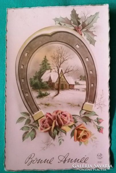 Antik virágos üdvözlő képeslap