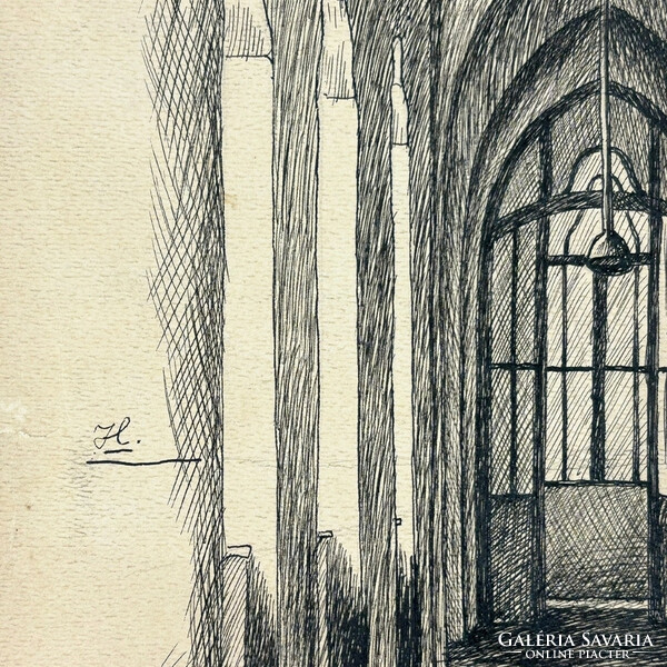 Cathedral corridor marked H. - ink, on cardboard - 20 no.