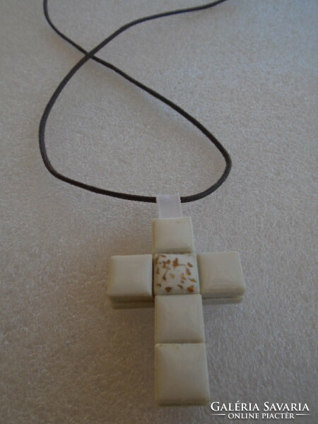Catholic cross made of mosaic porcelain with matching fashionable cord