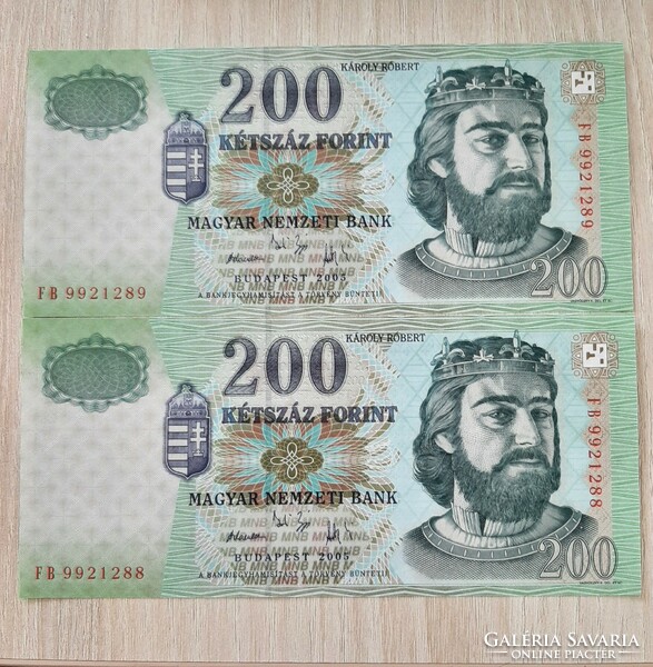 2 Number tracking 200 HUF banknotes fb 2005 unc