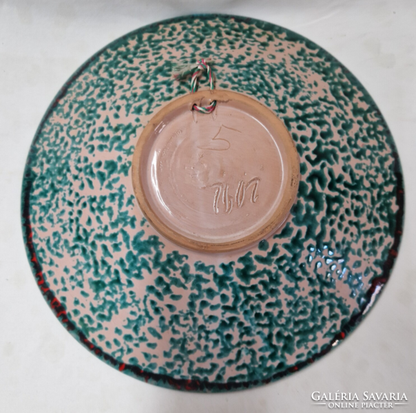 Retro, large, marked, applied arts, glazed, ceramic plate, bowl or wall decoration 27.5 cm.
