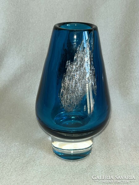 Schott Zwiesel Heinrich Loffelhardt kék buborékos váza 18 cm (U0030)