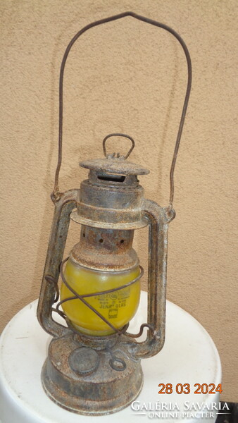 Kerosene lamp, storm lamp, made in Germany, feuerhand, with Jena glass